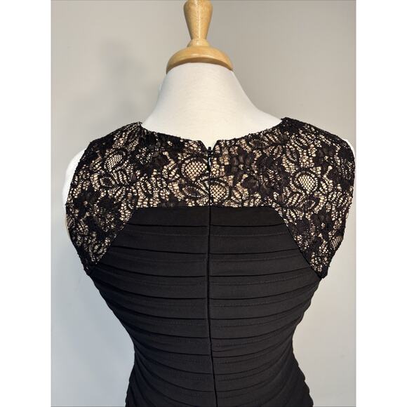 Adrienne Papell Lace Illusion Tiered Pleat Black Sheath Dress 6 - Picture 4 of 14